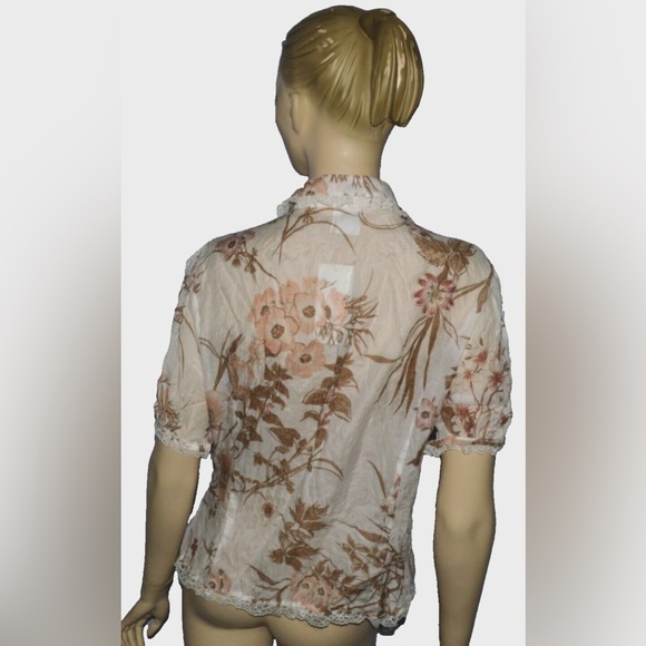 APANAGE GERMANY NEW NWT SIZE 14 L LARGE IVORY FLORAL PRINT RUFFLE LACE BLOUSE - Picture 3 of 7